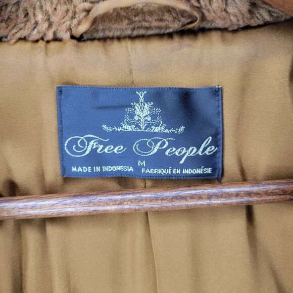 Free people Mena Cropped Faux Fur Brown Collared Teddy Bear Coat Womens Medium - Picture 3 of 7